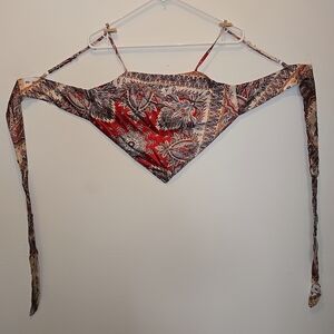 SHEIN Asymmetrical Tie Front Blouse Brown and Red